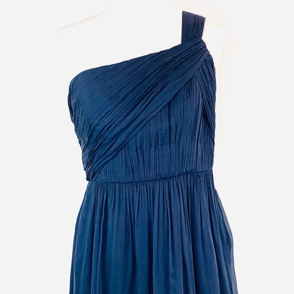 J. Crew Lucienne One Shoulder Dress Silk Navy Blue Chiffon Silk Ladies Sz 10P - Picture 7 of 8